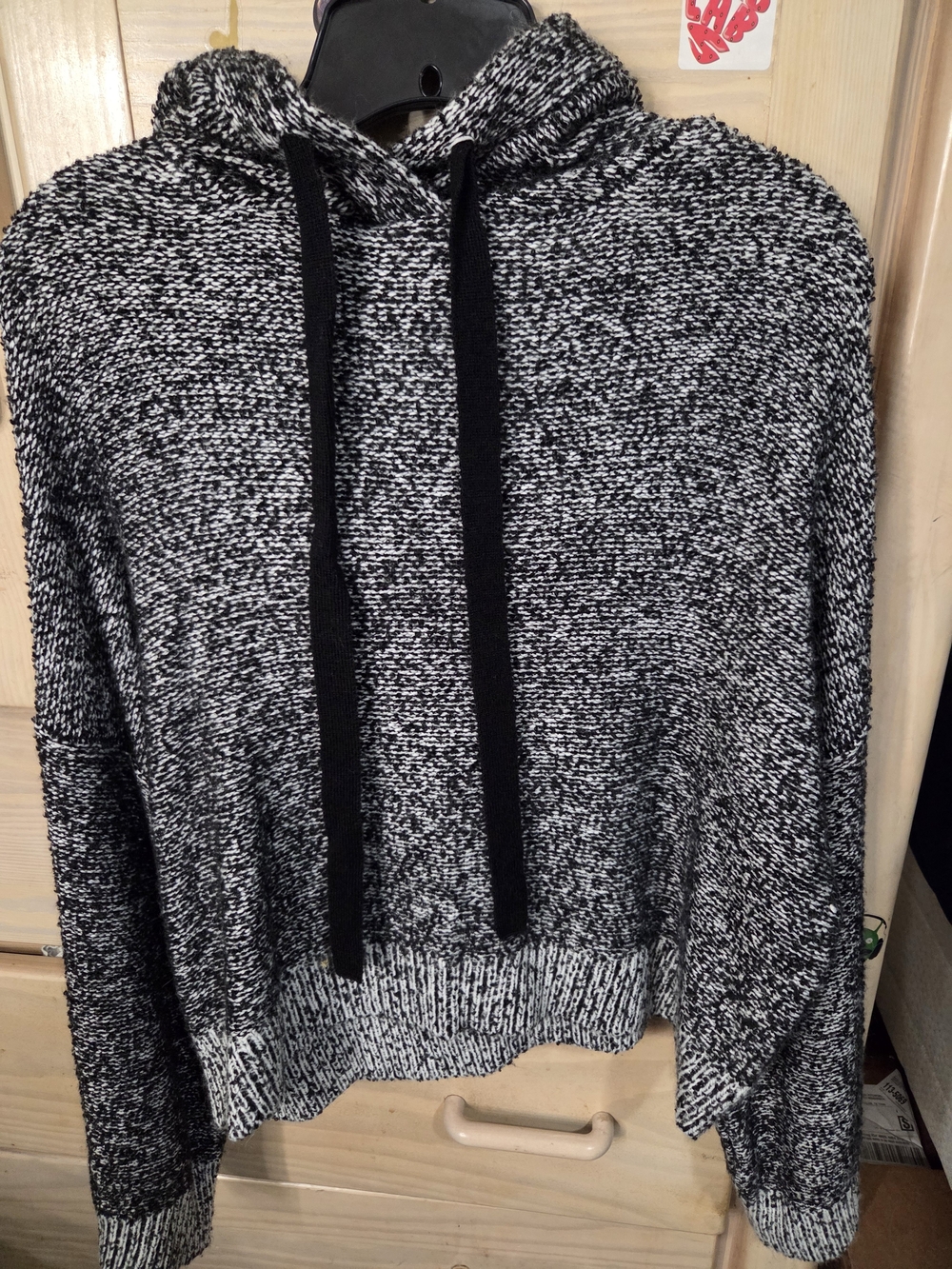 Kaisely Black & White Marled Cowl Hoodie Sweater